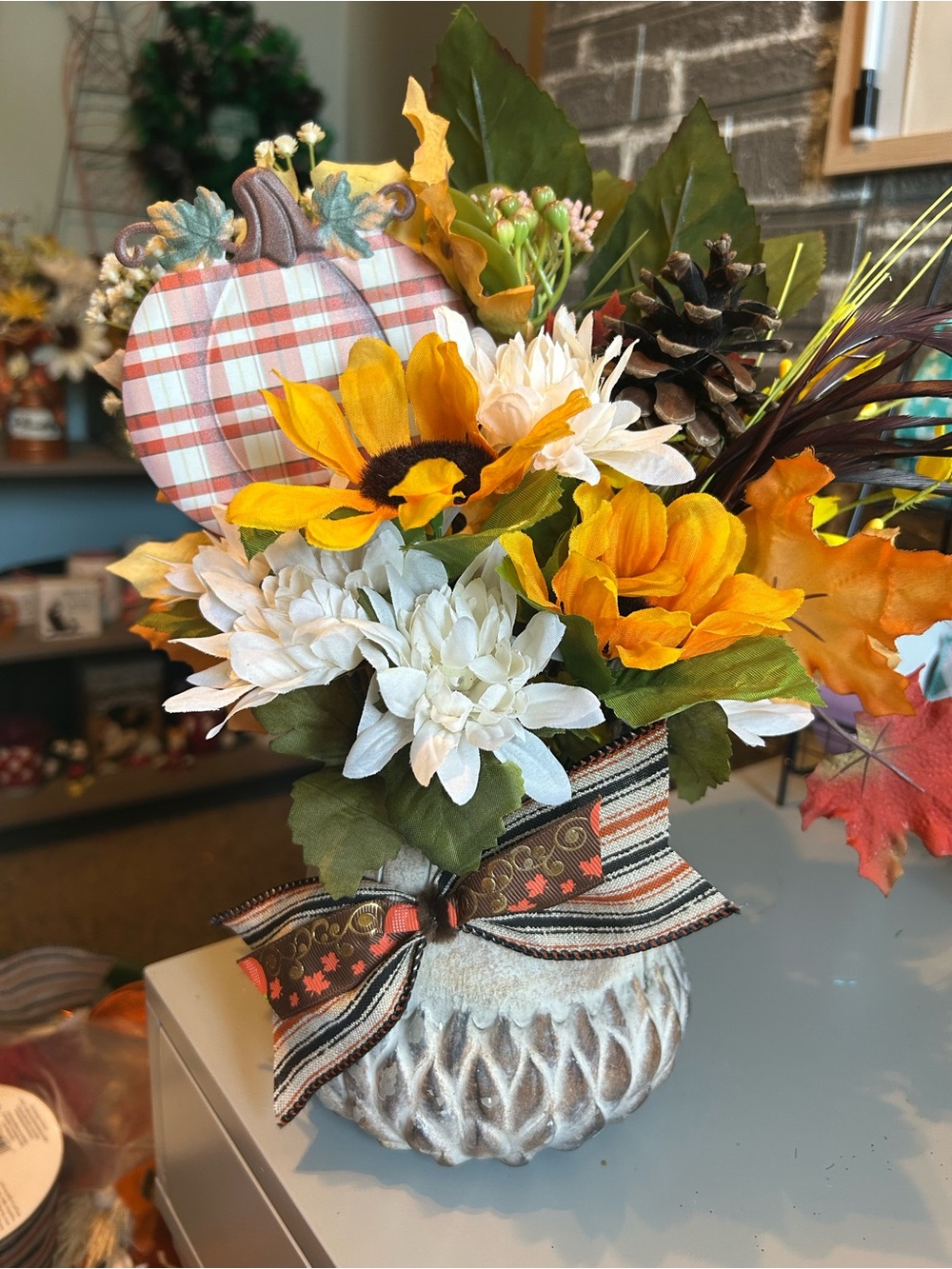 Hand Crafted Orange & White Sunflower and Floral Arrangement
